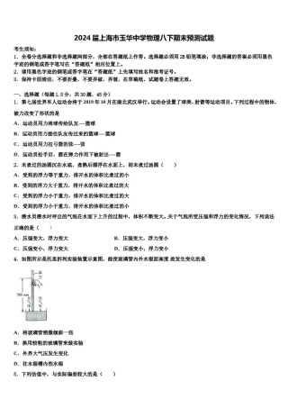 2024届上海市玉华中学物理八下期末预测试题含解析.doc