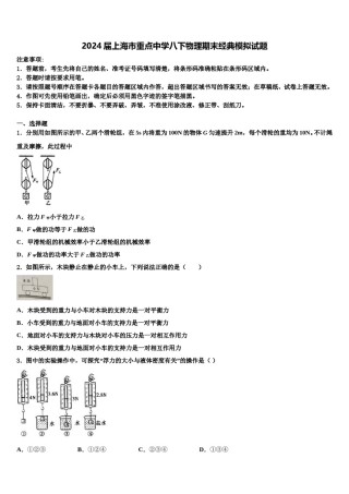 2024届上海市重点中学八下物理期末经典模拟试题含解析.doc