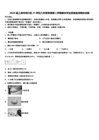 2024届上海市闵行区21学校八年级物理第二学期期末学业质量监测模拟试题含解析.doc