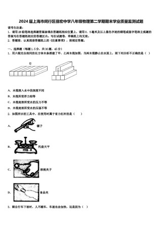 2024届上海市闵行区信宏中学八年级物理第二学期期末学业质量监测试题含解析.doc