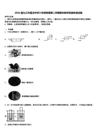 2024届九江市重点中学八年级物理第二学期期末教学质量检测试题含解析.doc