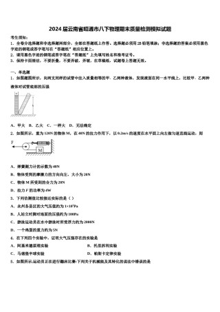 2024届云南省昭通市八下物理期末质量检测模拟试题含解析.doc