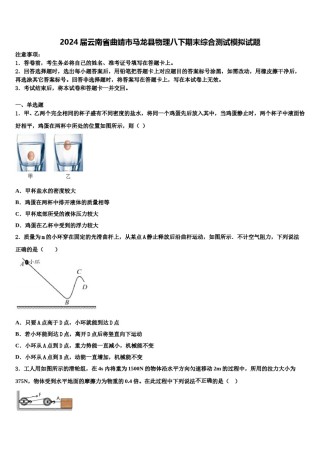 2024届云南省曲靖市马龙县物理八下期末综合测试模拟试题含解析.doc