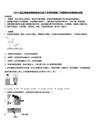 2024届云南省涧南彝族自治县八年级物理第二学期期末经典模拟试题含解析.doc