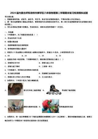 2024届内蒙古呼和浩特市赛罕区八年级物理第二学期期末复习检测模拟试题含解析.doc