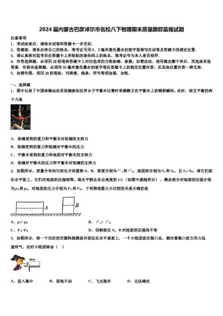 2024届内蒙古巴彦淖尔市名校八下物理期末质量跟踪监视试题含解析.doc