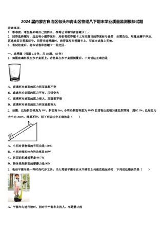 2024届内蒙古自治区包头市青山区物理八下期末学业质量监测模拟试题含解析.doc