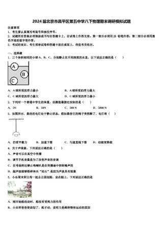 2024届北京市昌平区第五中学八下物理期末调研模拟试题含解析.doc