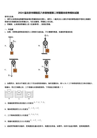 2024届北京市朝阳区八年级物理第二学期期末统考模拟试题含解析.doc