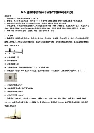 2024届北京市楼梓庄中学物理八下期末联考模拟试题含解析.doc
