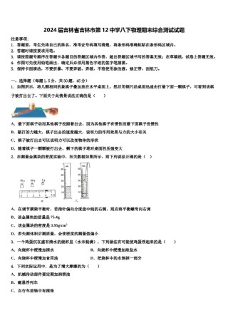 2024届吉林省吉林市第12中学八下物理期末综合测试试题含解析.doc