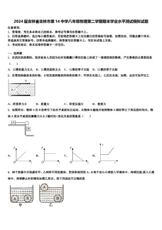 2024届吉林省吉林市第14中学八年级物理第二学期期末学业水平测试模拟试题含解析.doc