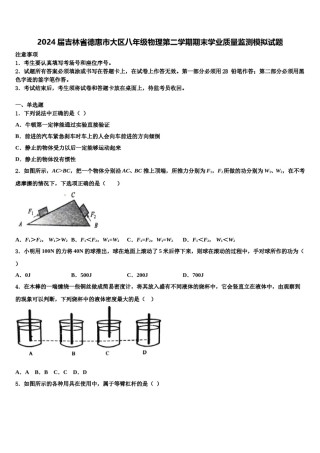 2024届吉林省德惠市大区八年级物理第二学期期末学业质量监测模拟试题含解析.doc