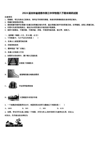 2024届吉林省德惠市第三中学物理八下期末调研试题含解析.doc