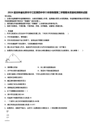 2024届吉林省松原市宁江区第四中学八年级物理第二学期期末质量检测模拟试题含解析.doc