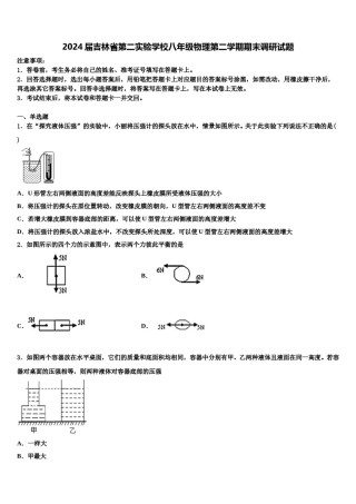 2024届吉林省第二实验学校八年级物理第二学期期末调研试题含解析.doc
