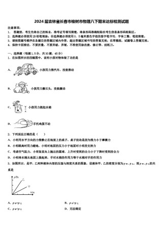 2024届吉林省长春市榆树市物理八下期末达标检测试题含解析.doc