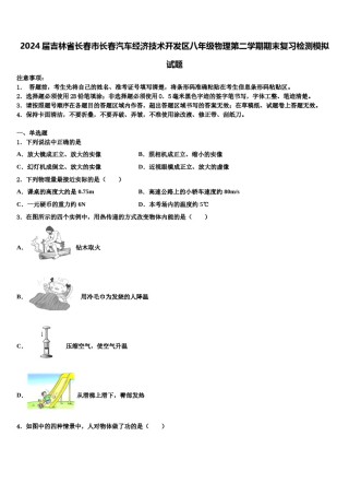 2024届吉林省长春市长春汽车经济技术开发区八年级物理第二学期期末复习检测模拟试题含解析.doc