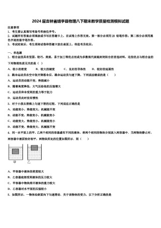 2024届吉林省靖宇县物理八下期末教学质量检测模拟试题含解析.doc