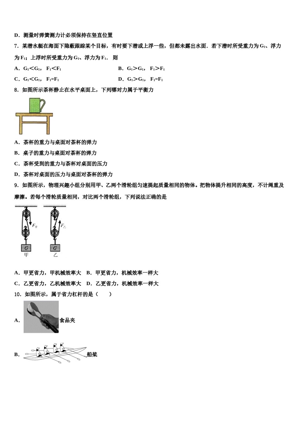 2024届四川省乐山市沙湾区八下物理期末检测试题含解析.doc_第2页