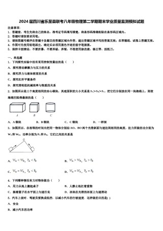2024届四川省乐至县联考八年级物理第二学期期末学业质量监测模拟试题含解析.doc