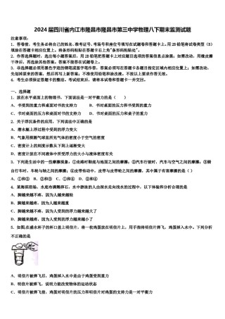 2024届四川省内江市隆昌市隆昌市第三中学物理八下期末监测试题含解析.doc