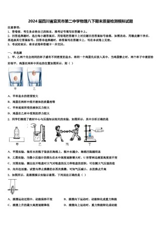 2024届四川省宜宾市第二中学物理八下期末质量检测模拟试题含解析.doc