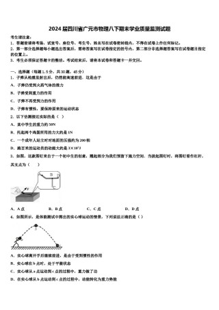 2024届四川省广元市物理八下期末学业质量监测试题含解析.doc