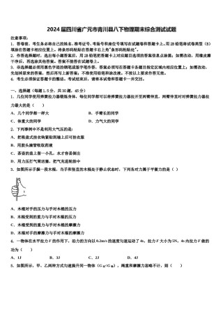 2024届四川省广元市青川县八下物理期末综合测试试题含解析.doc