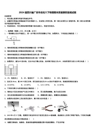 2024届四川省广安市名校八下物理期末质量跟踪监视试题含解析.doc