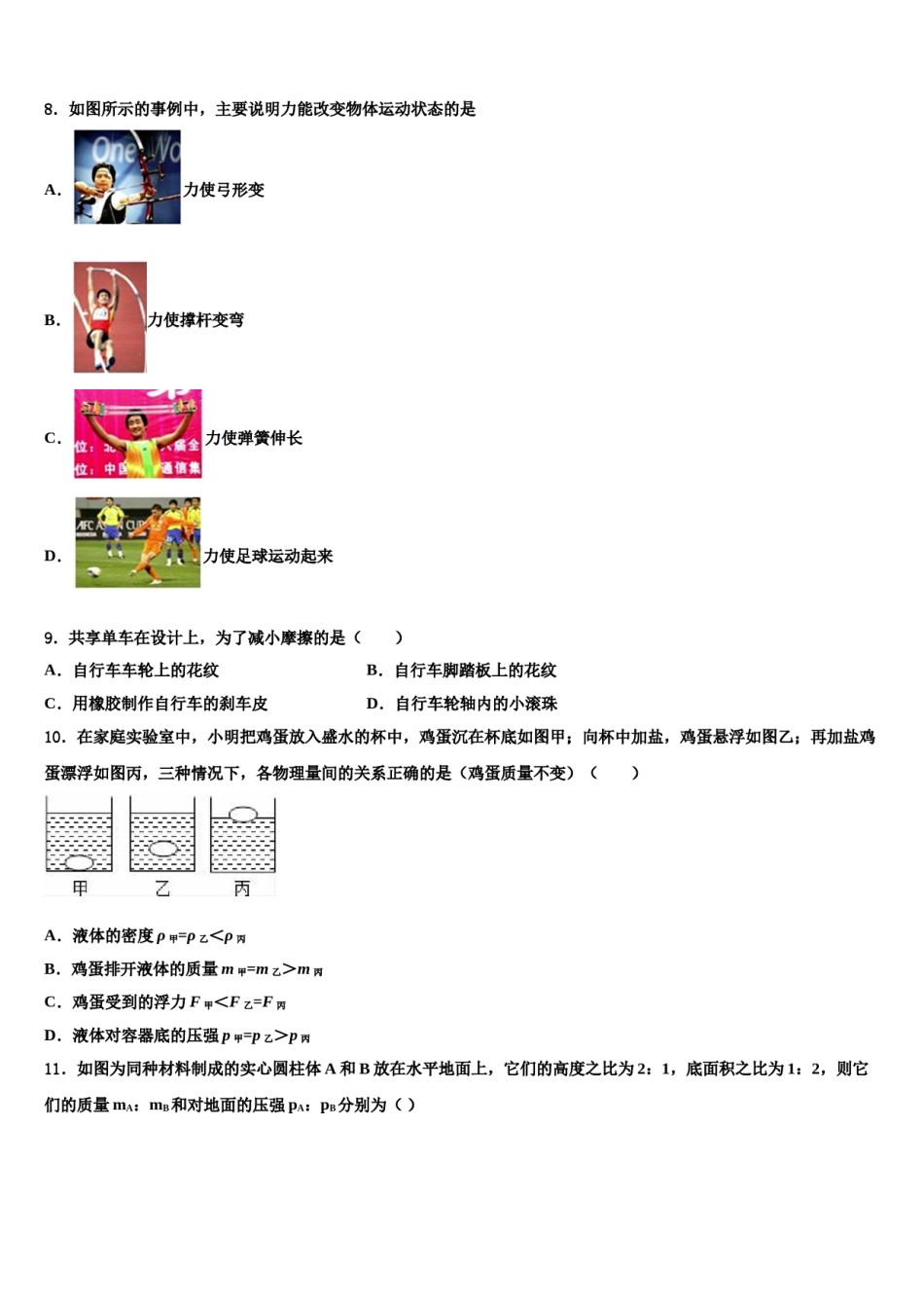 2024届四川省广安市武胜县物理八下期末联考模拟试题含解析.doc_第3页