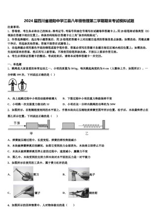 2024届四川省德阳中学江县八年级物理第二学期期末考试模拟试题含解析.doc