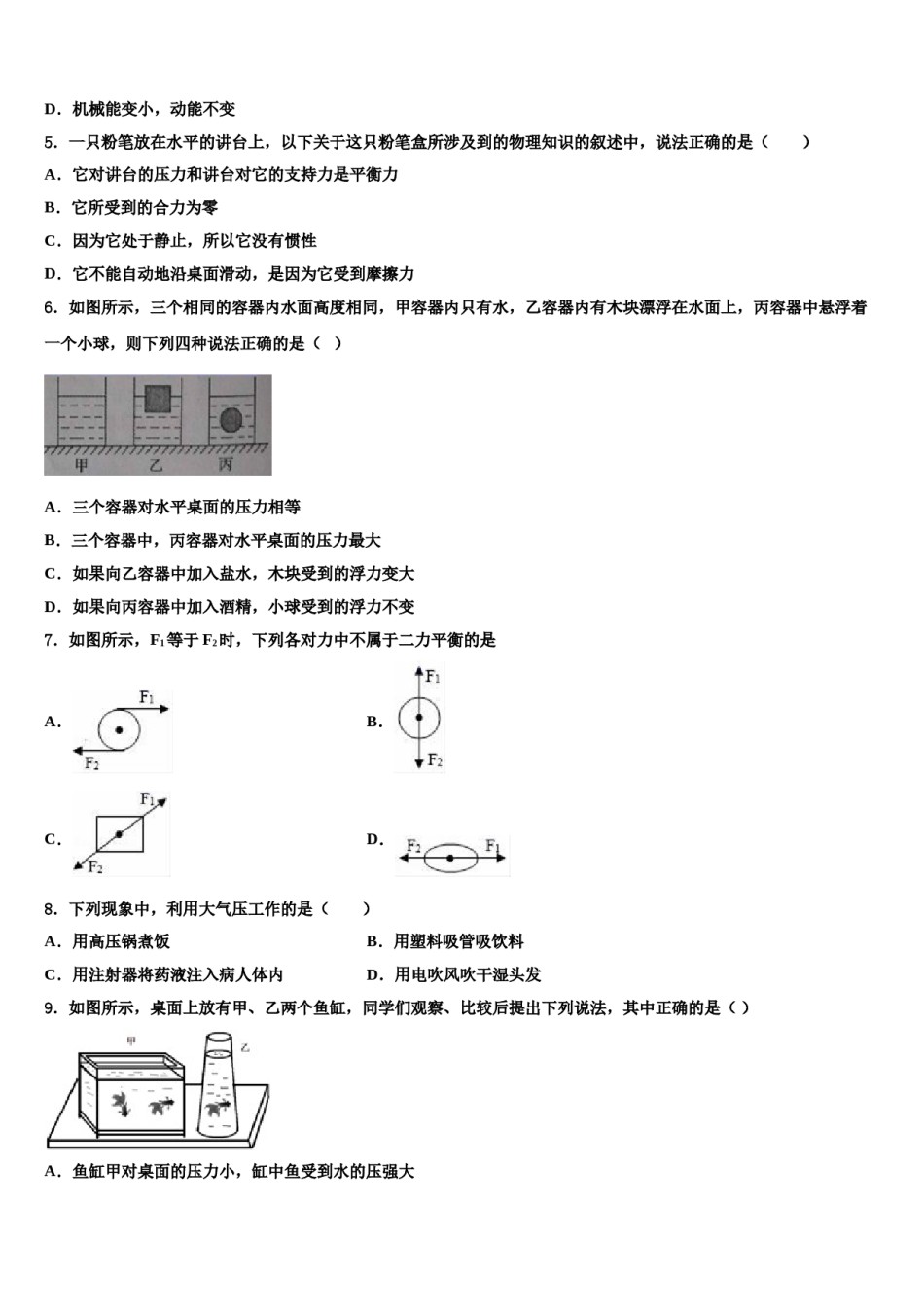 2024届四川省成都市新都区物理八下期末考试试题含解析.doc_第2页