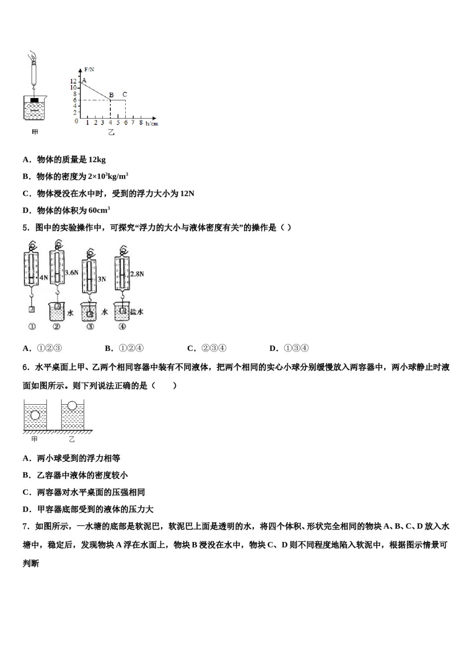 2024届四川省甘孜州道孚一中学八下物理期末学业质量监测试题含解析.doc_第2页