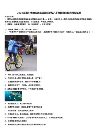 2024届四川省绵阳市东辰国际学校八下物理期末经典模拟试题含解析.doc