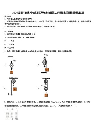 2024届四川省达州市达川区八年级物理第二学期期末质量检测模拟试题含解析.doc