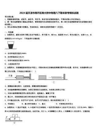 2024届天津市南开区南大附中物理八下期末联考模拟试题含解析.doc
