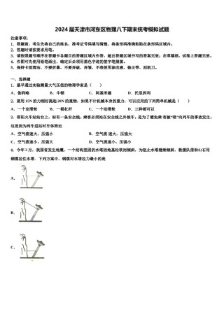 2024届天津市河东区物理八下期末统考模拟试题含解析.doc