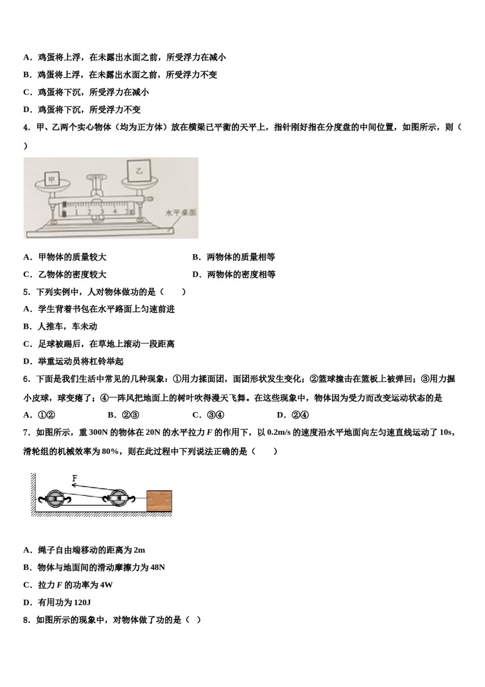 2024届天津市河北区扶轮中学物理八下期末学业水平测试试题含解析.doc_第2页