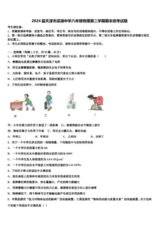2024届天津市滨湖中学八年级物理第二学期期末统考试题含解析.doc