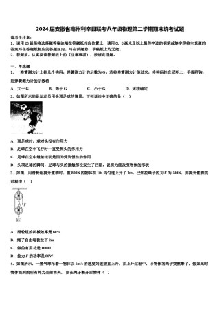 2024届安徽省亳州利辛县联考八年级物理第二学期期末统考试题含解析.doc