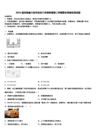 2024届安徽省六安市名校八年级物理第二学期期末质量检测试题含解析.doc