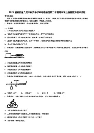 2024届安徽省六安市裕安中学八年级物理第二学期期末学业质量监测模拟试题含解析.doc