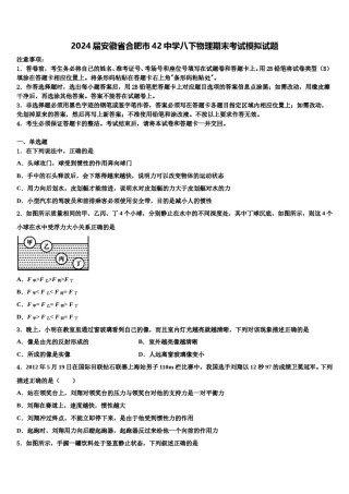 2024届安徽省合肥市42中学八下物理期末考试模拟试题含解析.doc