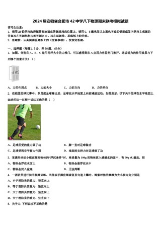 2024届安徽省合肥市42中学八下物理期末联考模拟试题含解析.doc