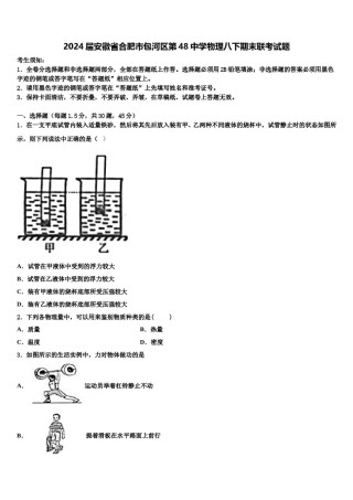 2024届安徽省合肥市包河区第48中学物理八下期末联考试题含解析.doc