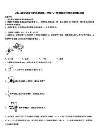 2024届安徽省合肥市巢湖第三中学八下物理期末综合测试模拟试题含解析.doc