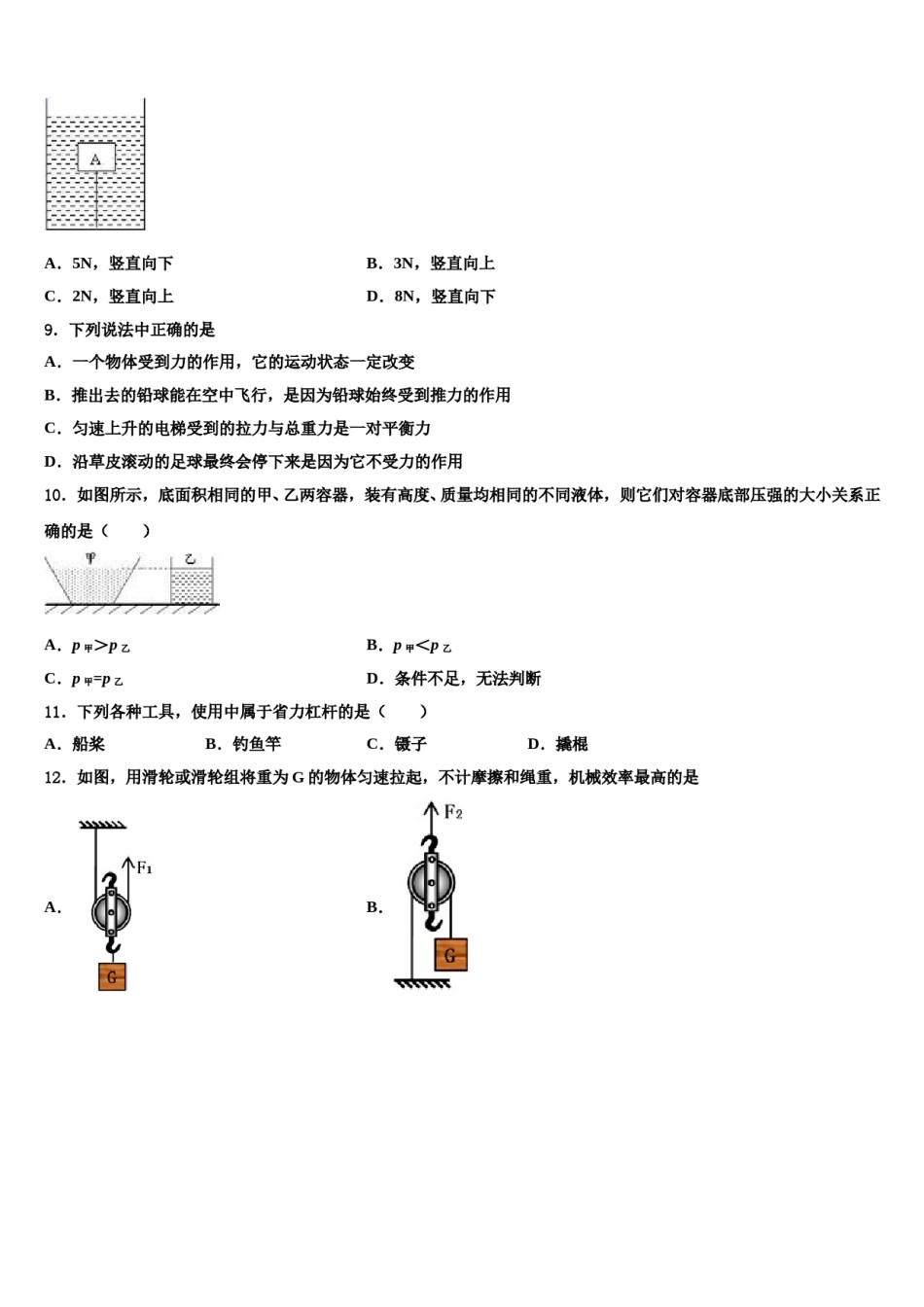 2024届安徽省合肥市第四十六中学八年级物理第二学期期末综合测试模拟试题含解析.doc_第3页