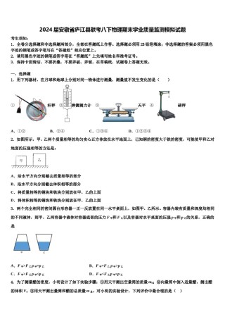 2024届安徽省庐江县联考八下物理期末学业质量监测模拟试题含解析.doc