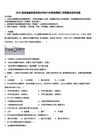 2024届安徽省芜湖市部分学校八年级物理第二学期期末统考试题含解析.doc